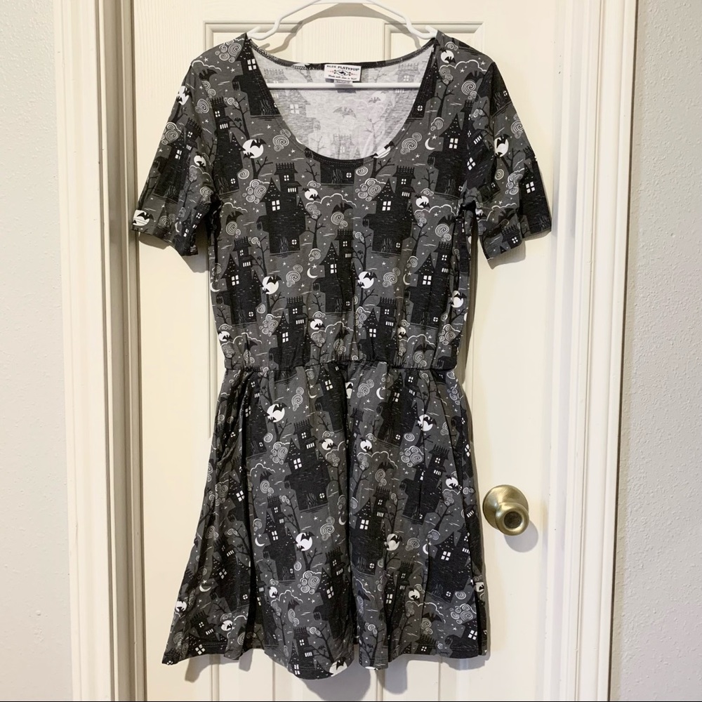 SOLD NWOT Blue Platypus Haunted House October Mood Skater Dress